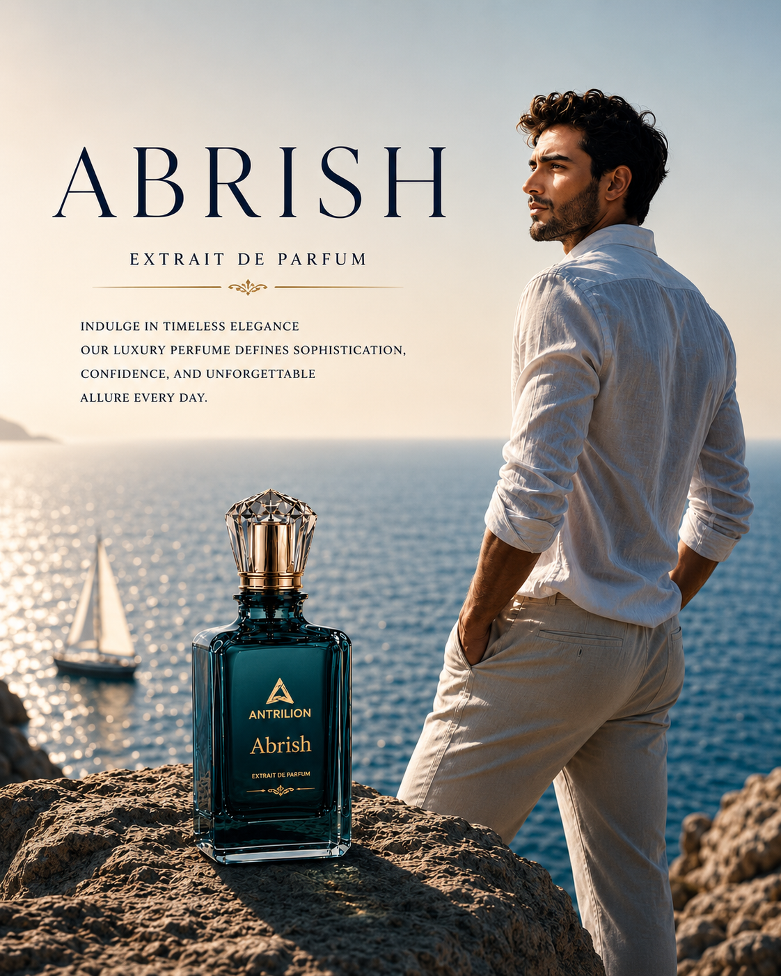 Abrish Extrait de Parfum by Antrilion — ocean backdrop campaign